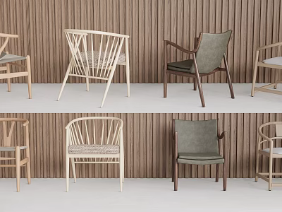 Various Modern Leisure Chairs With Wooden Frames And Woven Fabric Seats 3d model