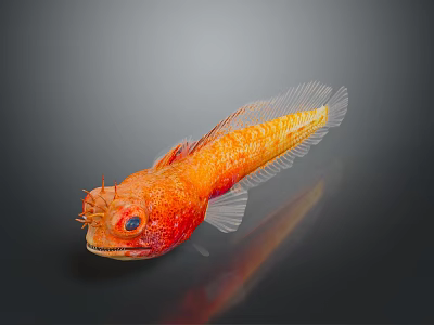 Orange Aquatic Fish with Red Spots Large Eyes Whiskers Slender Body Reflection on Dark Background 3d model