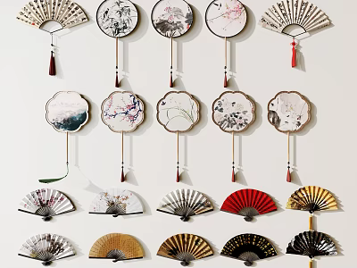 Traditional Chinese Fans as Wall Hanging Decorations 3d model