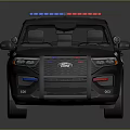 Black Police SUV With Red Blue Lights And POLICE Logo On Exterior