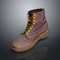 Brown Leather Work Boots With Yellow Laces And Stitched Sole Design