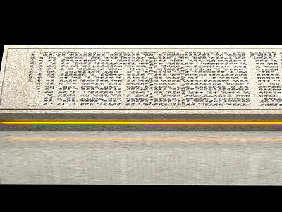 Stone Monument With Engraved Text And Yellow Horizontal Stripe On Base 3d model