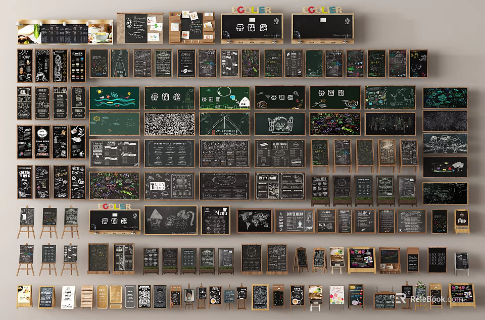 Other Diverse Chalkboard Display Boards With Information Charts And Visual Designs 3d model 