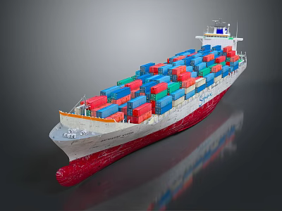 Large Container Ship With Red White Hull And Colorful Containers 3d model
