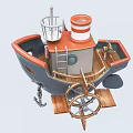 Decorative Ship Ornament Set With Red Grey Hull White Red Chimney Wooden Propeller And Anchor