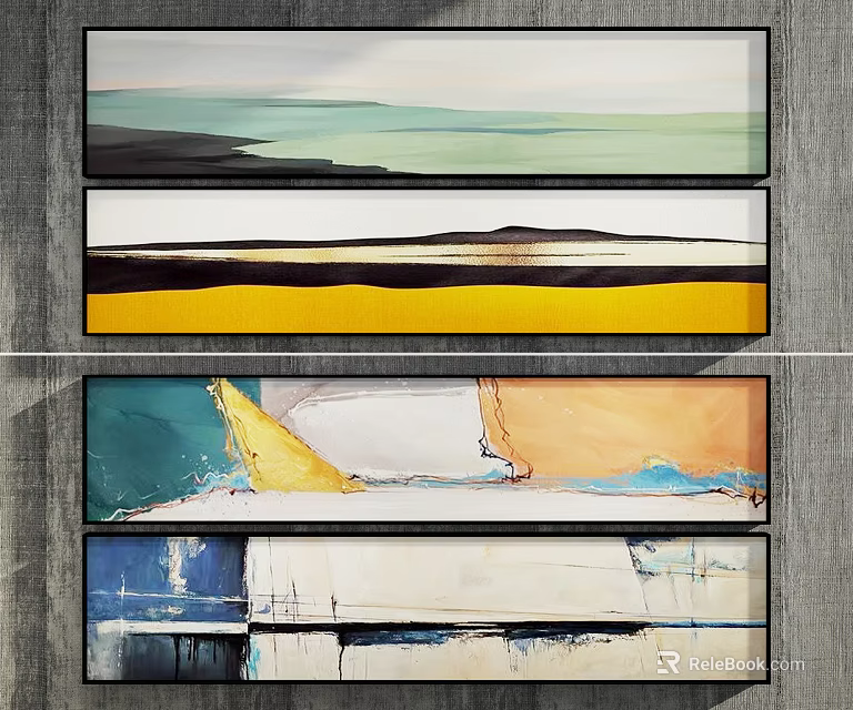 Vibrant Abstract Paintings With Colorful Horizontal Blocks And Textured Layers 3d model 