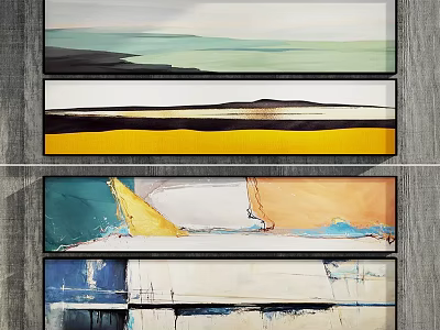 Vibrant Abstract Paintings With Colorful Horizontal Blocks And Textured Layers 3d model