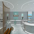 Ming Ji Jewelry Store Interior With Blue Backdrop Wall And Marble Display Counters