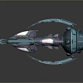Futuristic Sci Fi Spaceship With Turquoise Purple Sleek Design And Circular Ring Structure