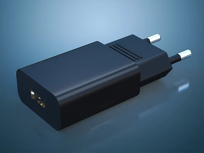Black Mobile Phone Digital Device Charger Power Adapter With Plug And USB Port 3d model
