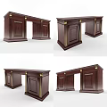 Dark Wood Office Desk With Gold Accents And Cabinet Storage Design