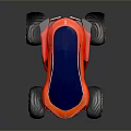 Futuristic Orange And Blue Concept Car With Large Wheels And Sleek Design