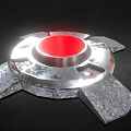 Silver Metallic Device Featuring Red Circular Center And Metallic Wing Structures Design 3d model