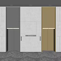 Modern Elevator Hallway with Black and Gold Elevator Doors and Light Tiled Walls