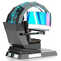 Ergonomic Gaming Chair with Integrated Monitor Blue LED Lights and Yellow Stitching