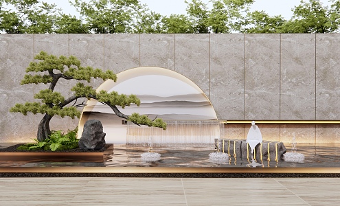 New Chinese style landscape sketch water drop wall 3d model