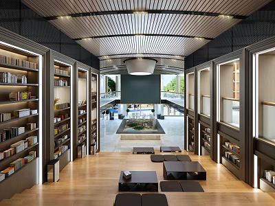 Book Art Library Interior Design With Wooden Bookshelves Spacious Layout Seating Area And Natural Light 3d model