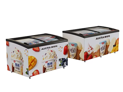 AUCMA Double Commercial Display Freezers With Ice Cream Fruit Patterns 3d model