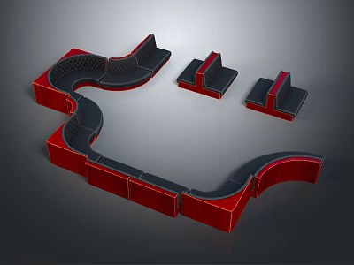 Red And Black Curved Modular Multi Person Sofa With Modern Seating Design Features 3d model