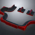 Red And Black Curved Modular Multi Person Sofa With Modern Seating Design Features 3d model