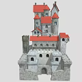 Cartoon Scene Featuring a Castle with Red Roofs Stone Walls and Towers