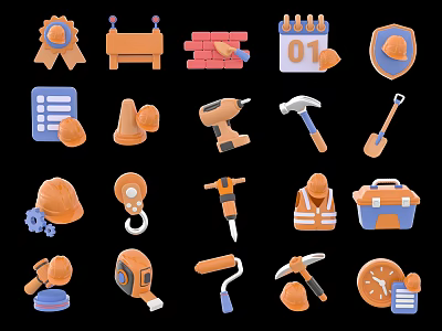 Industrial Equipment And Construction Tools With Drills Hammers Safety Vests And Hard Hats 3d model