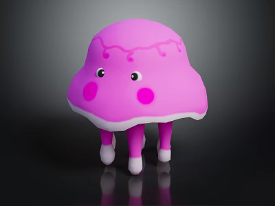 Cute Pink Mushroom Shaped Kids Furniture Stool With Happy Face Design 3d model