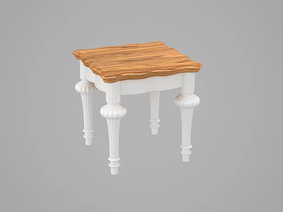 Vintage Style Corner Table With Wooden Tabletop And White Carved Legs 3d model