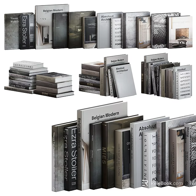 Stylish Modern Books And Magazines Collection With Stacked Designs Various Covers And Neutral Colors 3d model 