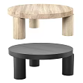 Modern Minimalist Round Dining Tables in Light Wood and Black Solid Design 3d model