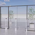 Transparent Glass Doors With White Bases And Green Plants In Modern Space