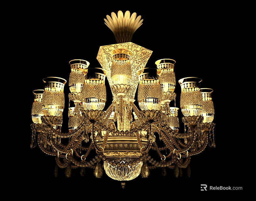 Elegant Crystal Chandelier With Multiple Arms And Sparkling Pendants Illuminating Luxury Spaces 3d model 