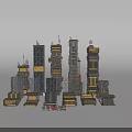 Futuristic Architecture Urban Scene With Tall Modern Buildings And Structures