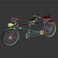 Vintage Tandem Bicycle with Black Gold Frame Red Handlebars and Leather Seats