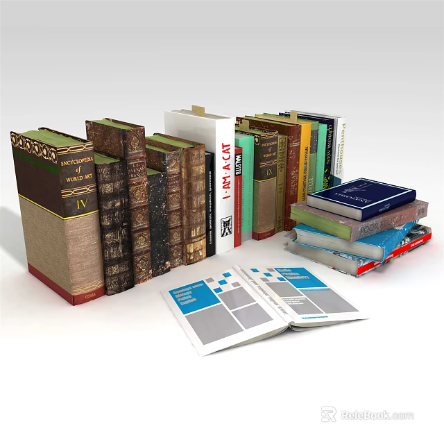 Colorful Books And Magazines Collection With Stacked Hardcovers And Open Pages 3d model 