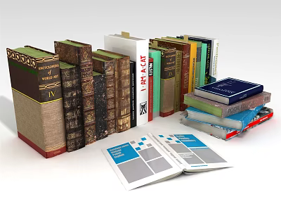 Colorful Books And Magazines Collection With Stacked Hardcovers And Open Pages 3d model