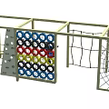 Kindergarten Outdoor Playground With Climbing Net Colored Rings And Activity Frames