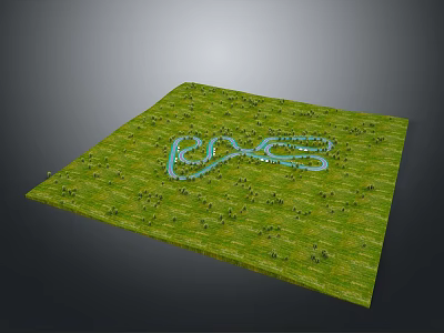 Scenic Green Grassland Landscape With Blue Winding Path In EYE Shape Design 3d model