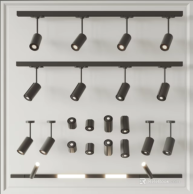 Modern Black Downlights And Spotlights With Track And Ceiling Mount Styles 3d model 