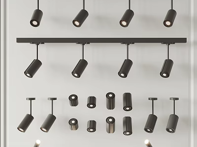 Modern Black Downlights And Spotlights With Track And Ceiling Mount Styles 3d model