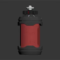 Red and Black Cylindrical Weapon with Silver Top Component and Modern Tactical Design