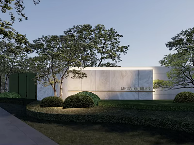 Modern Landscape Wall With White Stone Material Green Plants Trees Shrubs And Soft Lighting 3d model