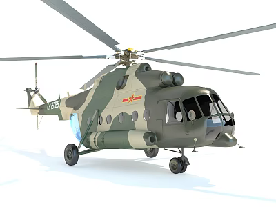 Military Camouflage Helicopter With Rotors Windows Landing Gear And Serial Number 3d model