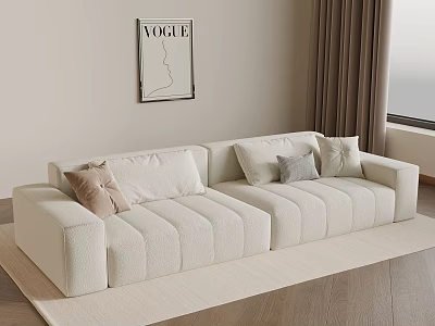 Modern Minimalist Living Room Interior With Beige Sofa Throw Pillows VOGUE Poster And Curtains 3d model