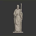 Man Statue In Long Robe Holding Staff On Square Stone Base 3d model