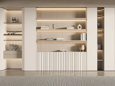 Elegant Modern Bookcase Interior Design With Built in Shelves And Lighting 3d model