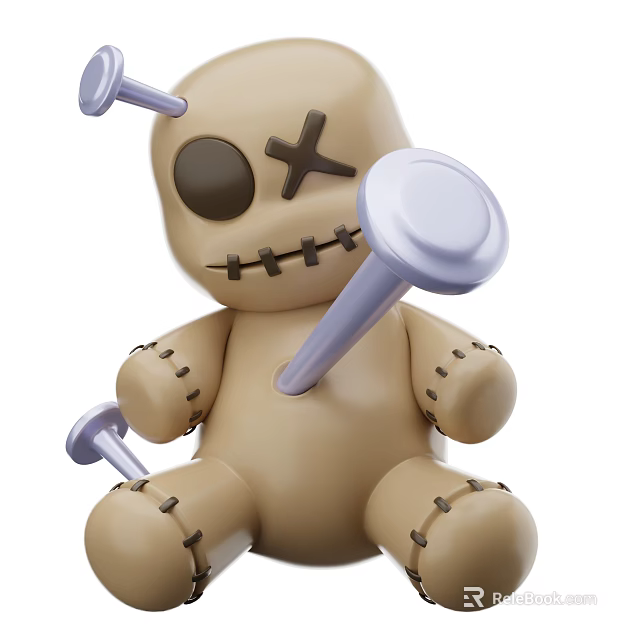 Amusement Playground Equipment Featuring Stitched Doll With X Eye And Purple Pins 3d model 