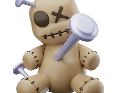 Amusement Playground Equipment Featuring Stitched Doll With X Eye And Purple Pins 3d model