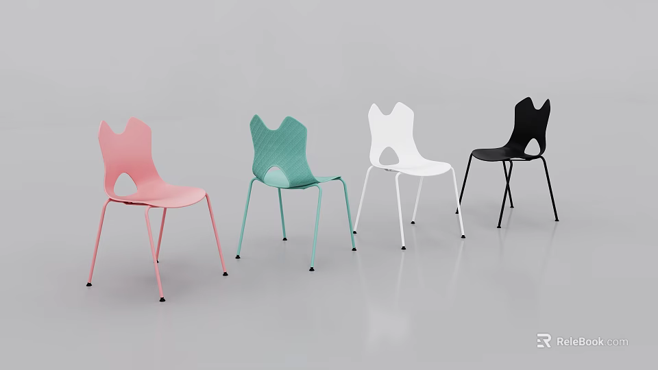 Pink Teal White Black Leisure Chairs With Unique Backrest And Metal Legs Design 3d model 