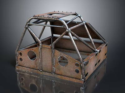 Rusty Metal Frame Component with Holes Welded Joints and Support Structure Design 3d model